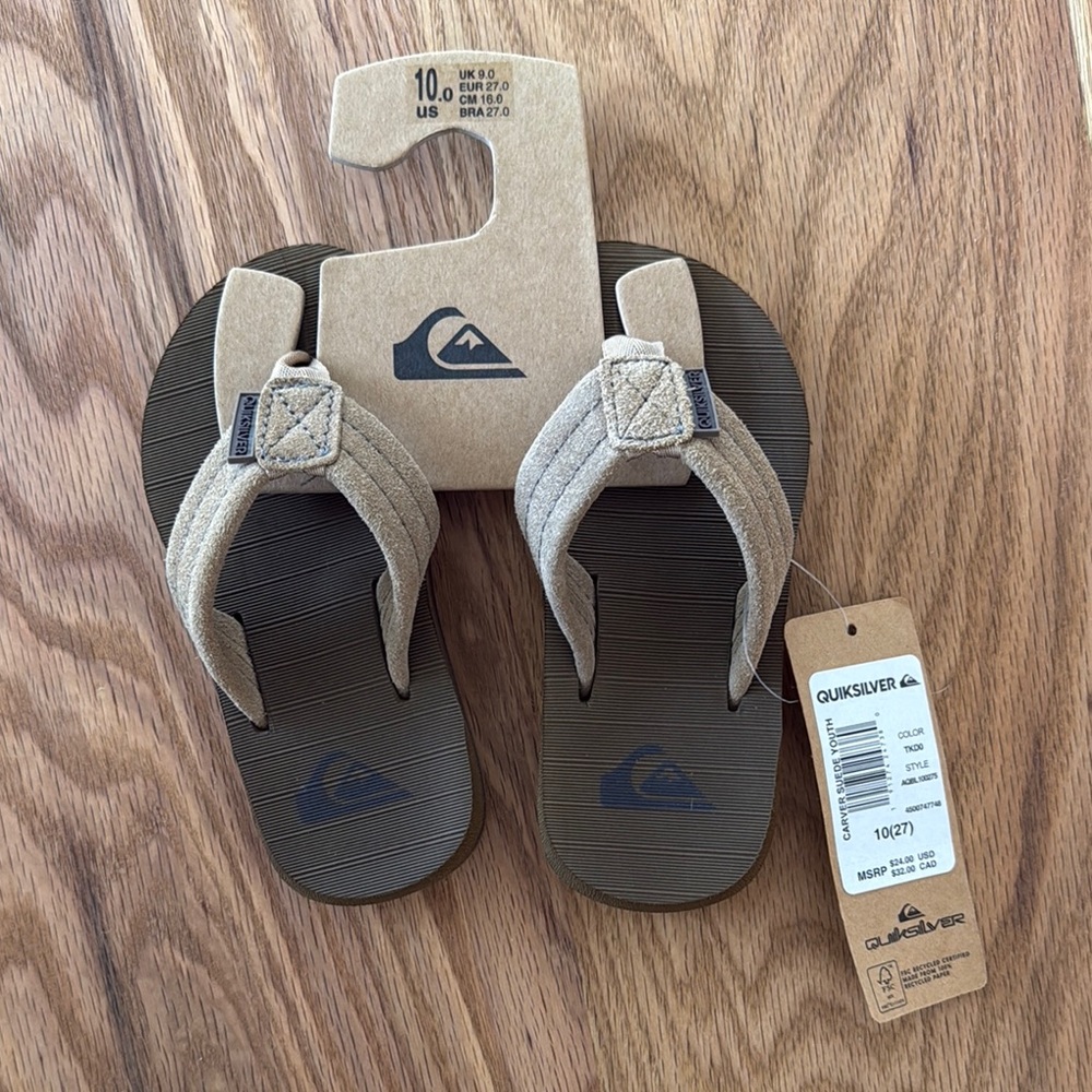 Quiksilver Kids' Tan Flip Flop Sandals Size 10